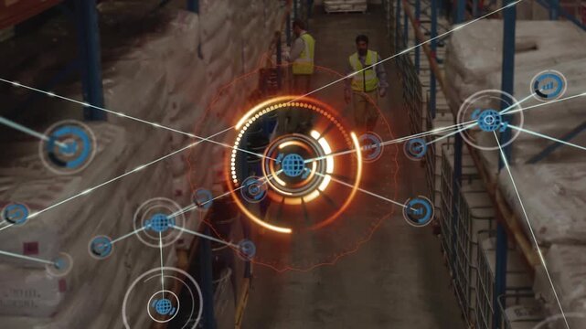Animation and network themes dominate a global digital interface concept video.