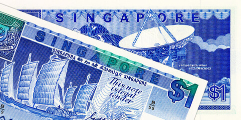 1 dollar Singapore bill with the image of 
