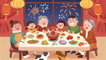 Fototapeta premium Chinese New Year Family Reunion Dinner