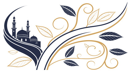 Fototapeta premium A minimalist vector illustration of a mosque with floral design elements