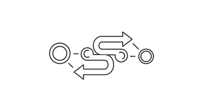 Complex Process Flow Outline Icon with Winding Path and Arrows