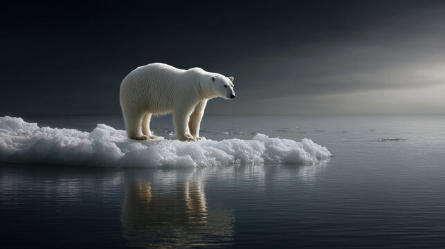  Polar bear on melting iceberg highlighting climate change and endangered species
