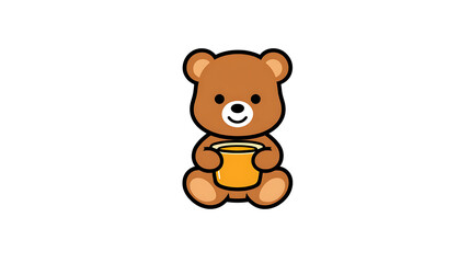 Fototapeta premium A cartoon bear is holding a cup of honey