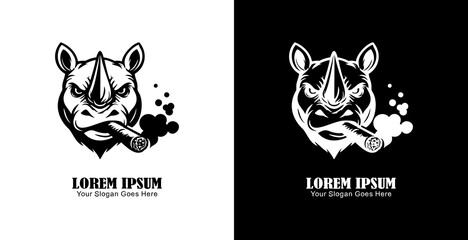 The logo design is in the shape of a rhinoceros head smoking a cigar © Yohanes