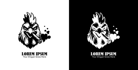 Fototapeta premium Logo design in the shape of a chicken's head smoking a cigar