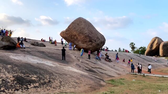 Krishna's Butterball Giant Balancing Rock in Mahabalipuram India
