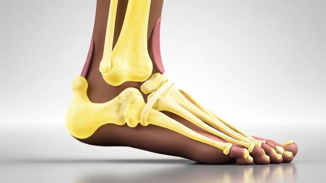 Detailed 3D Medical Illustration of Human Ankle and Foot Bones Ligaments and Tendons on a Neutral Background