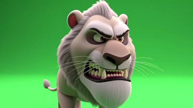 Furious Cartoon White Lion Mascot Stomping Walk Cycle on Chroma Key Green Screen