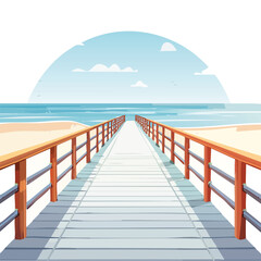 Obraz premium Wooden pier extending to ocean on sunny day with blue sky and copy space
