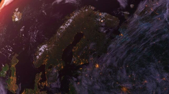 Norway, Scandinavia and Northern Europe From Space at Sunset. Planet Earth from Space. Globe