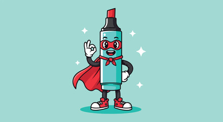 Superhero Marker Cartoon Character Giving OK Sign. © NFS Studio