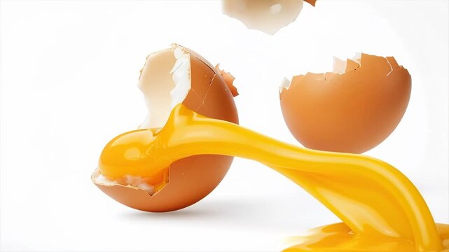 Broken Egg with Yolk Splash Isolated White