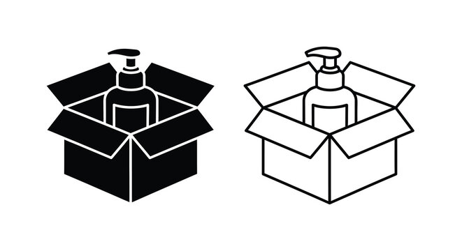 Two soap dispensers in opened boxes a black and a white silhouette