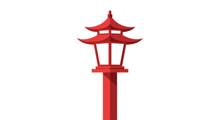 A tall, slender red pole supports a two-tiered, pagoda-style Japanese lantern with intricate roof details, standing centrally.