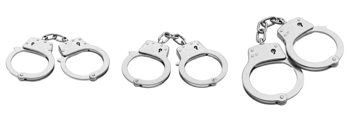 Metallic handcuffs isolated on white background