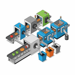 Fototapeta premium Automated food processing line with fruits and vegetables.
