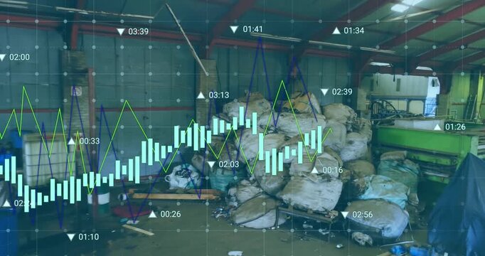 Animation of financial data processing over landfill site