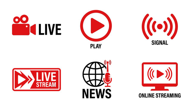 Collection of online streaming and live broadcast icons.