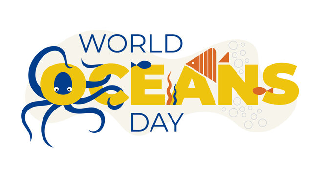 World Oceans Day Octopus Typography Illustration