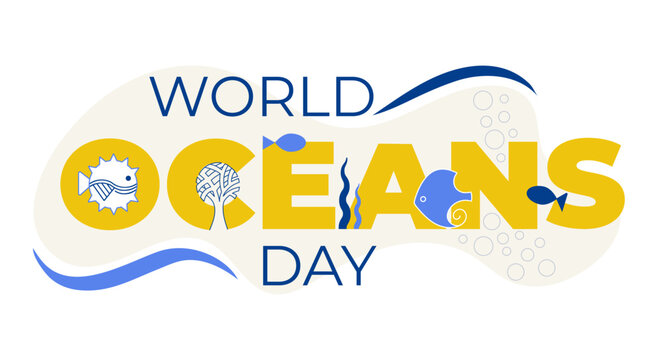 World Oceans Day Marine Icons Typography Design