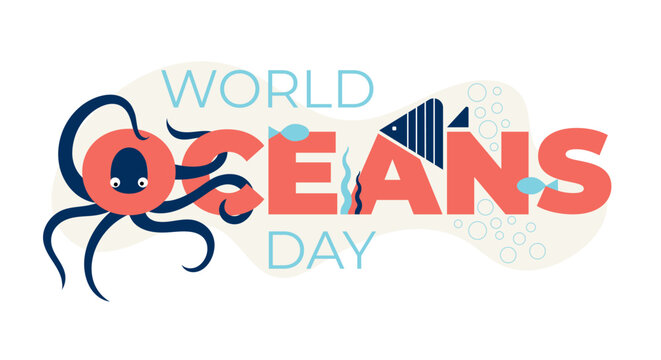 World Oceans Day Octopus Typography Illustration