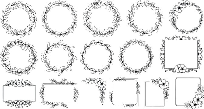 Collection of ornate floral border frames isolated on transparent background