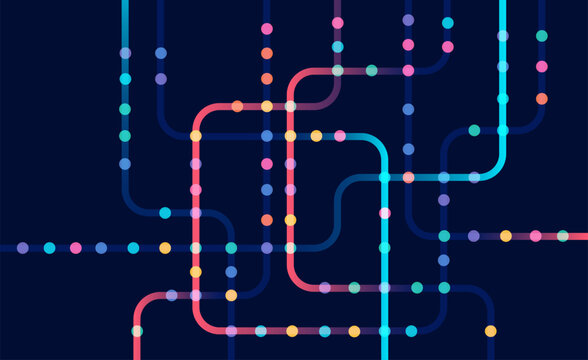 Circuit connect lines and dots. Network technology and Connection concept. Decentralized network nodes connections. City metro transportation scheme