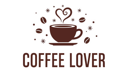 Obraz premium Coffee Lover's Delight: A charming illustration featuring a steaming coffee cup, complete with floating coffee beans and a heart-shaped wisp.