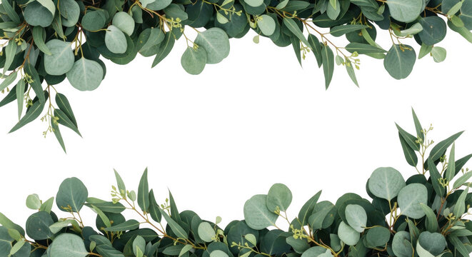 Eucalyptus leaves frame isolated on transparent background