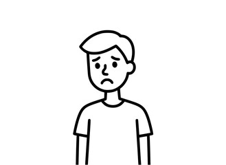 Obraz premium Sad Man Line Art Illustration, Unhappy Male Cartoon Character Vector