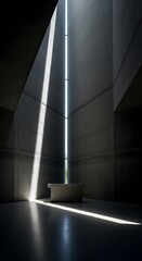 Obraz premium Minimalist concrete chapel interior with dramatic light beam