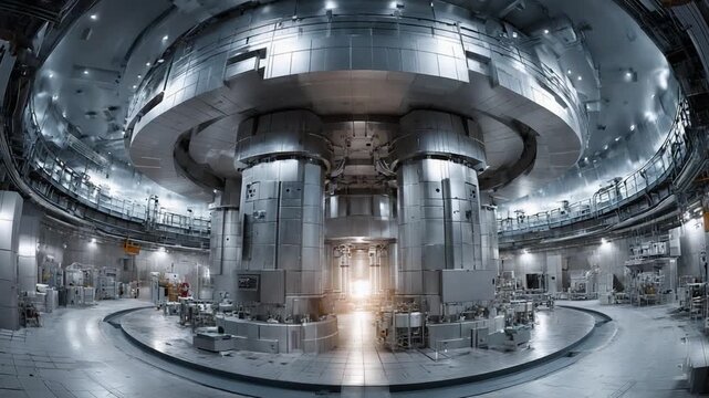 Fusion Reactor's Futuristic Interior: Explore the advanced interior of a fusion reactor, highlighting the cutting-edge technology and engineering of this marvel of the modern world.