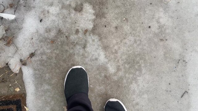Walking On Frozen Snowpack