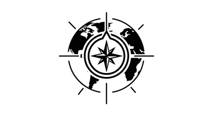 Black and white compass symbol graphic.
