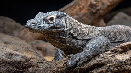 Fototapeta premium Komodo Dragon Portrait: Scaled Skin, Intense Gaze, Reptilian Majesty