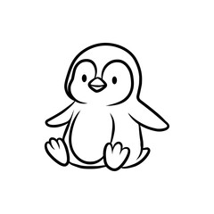 Obraz premium Adorable Penguin Character Sitting Down Vector Line Art