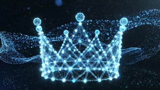 Abstract shimmering crown illustration on a dark background showing digital royalty and leadership concepts