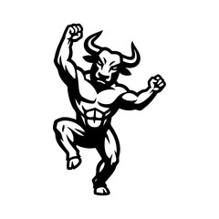 Fototapeta premium Logotipo minotauro de la leyenda griega. Dibujo sencillo del minotauro de pie: cuerpo humano con cabeza de toro.