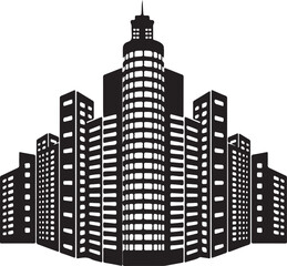 Fototapeta premium A vector illustration of a city skyline silhouette featuring urban skyscraper buildings and downtown architecture for a modern business cityscape design