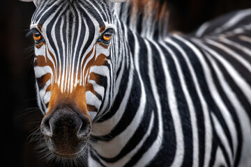 Fototapeta premium Striking zebra with vivid eyes standing in its natural habitat during daylight