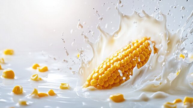 Corn Kernel Splashing Into Milk