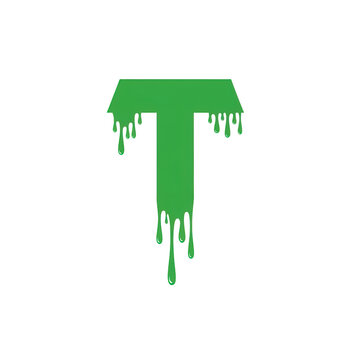A green dripping letter t on a white background isolated on transparent background