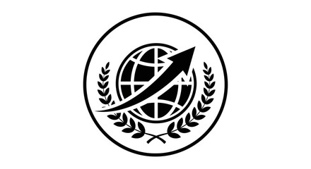 Black and white globe logo symbol.