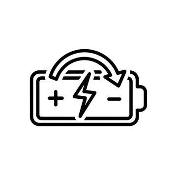 A battery with a lightning bolt and an arrow looping back on top isolated on transparent background