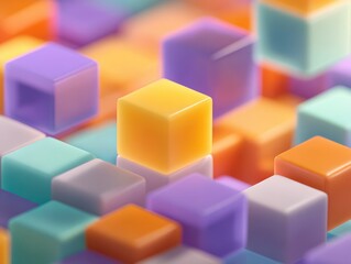 Obraz premium Colorful 3D Cubes Arranged in a Grid with Soft Lighting geometric shapes