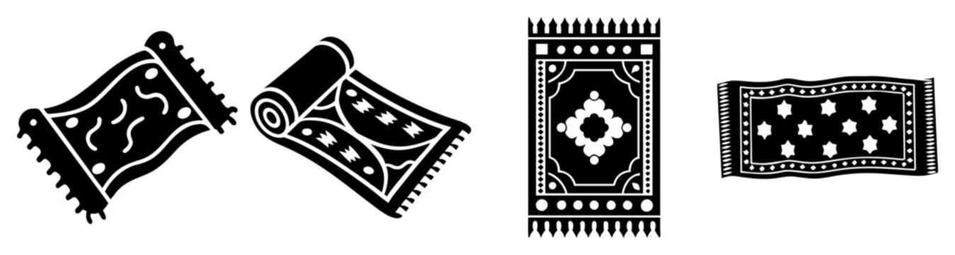 Traditional Moroccan Berber rugs and diamond pattern vector illustration flat design set