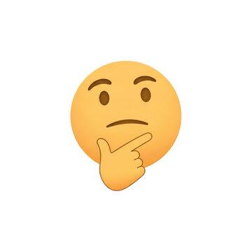 Thinking face emoji with hand on chin isolated on transparent background