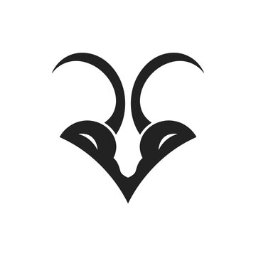 Black silhouette of a stylized rams head with curved horns