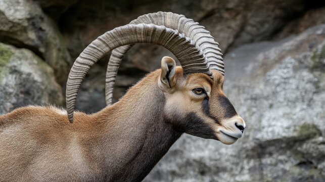 Profile of an Ibex with Enormous Curved Horns