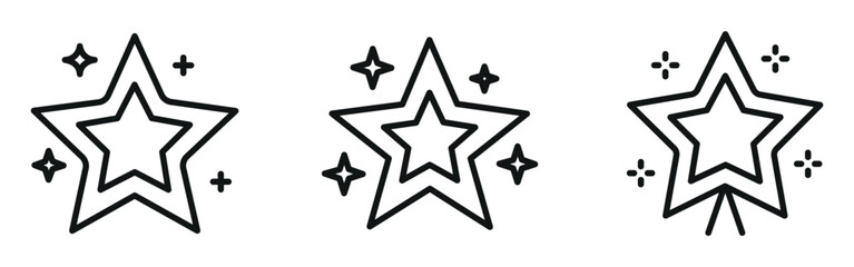 Obraz premium Set of Star Sparkle Icons Minimal Line Art Stars with Shine Symbols Vector Illustration